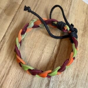 Handmade Braided Leather Cord Bracelet Orange Green Burgundy Adjustable Boho